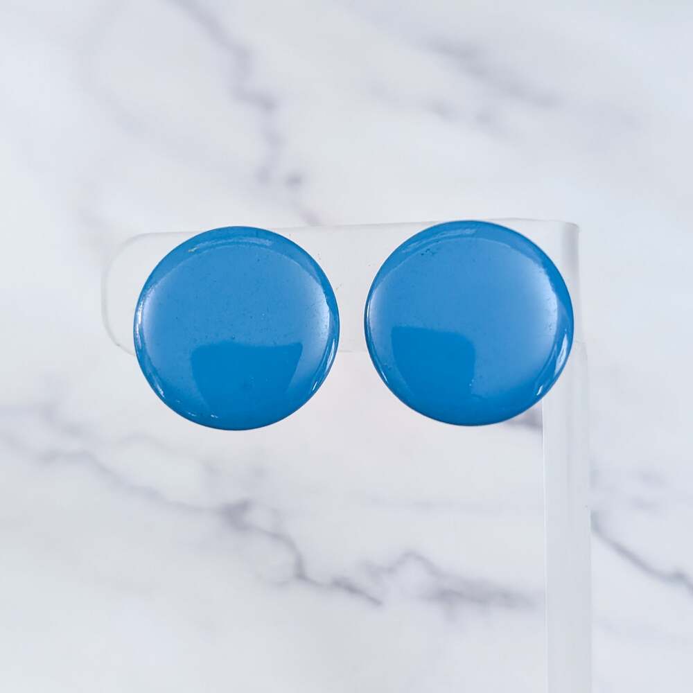 Vintage Clip On Earrings Blue Retro 15/16" Circle